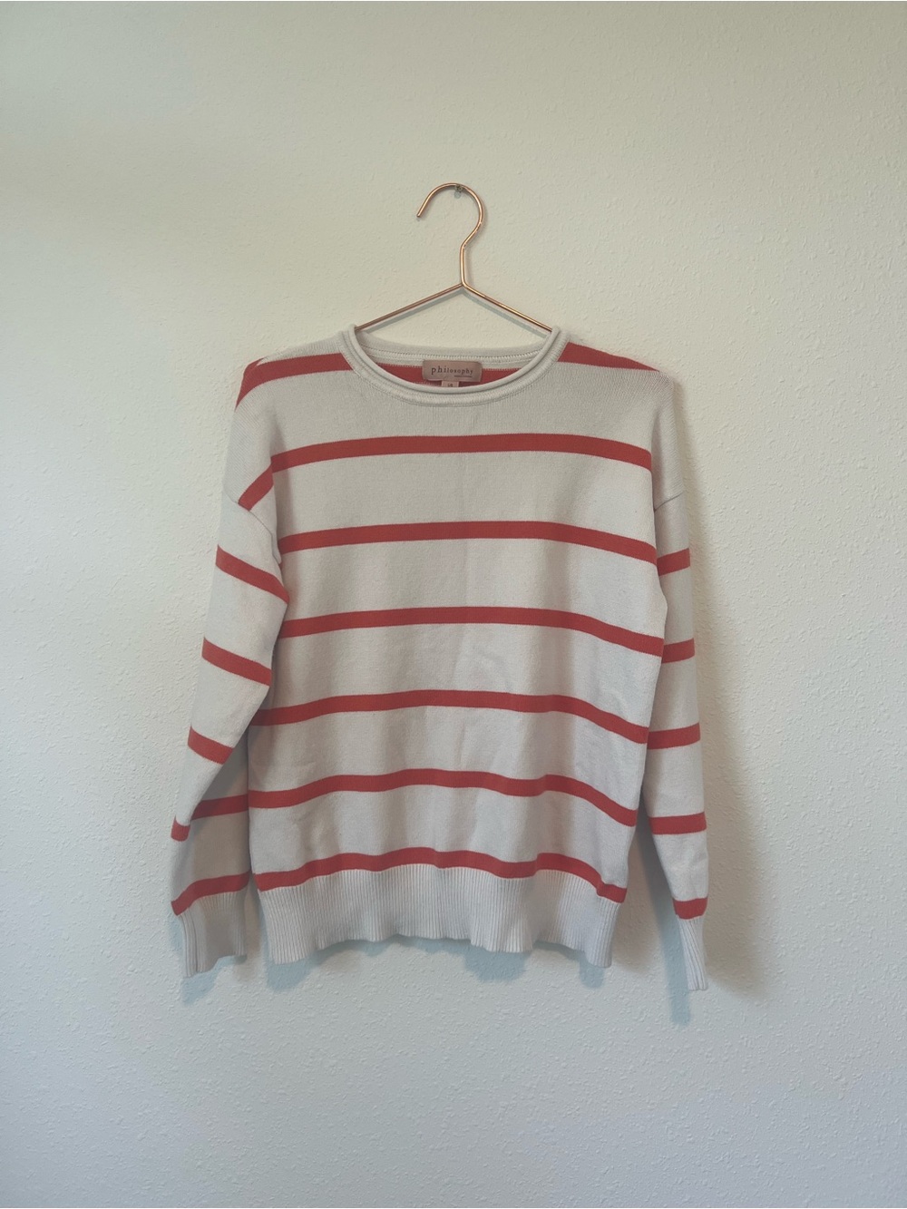 Philosophy Striped Crewneck Sweater in Cream and burnt orange